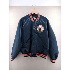 Vtg University Illinois Jacket Large Blue Chalk Line Satin Nylon Chief Illini